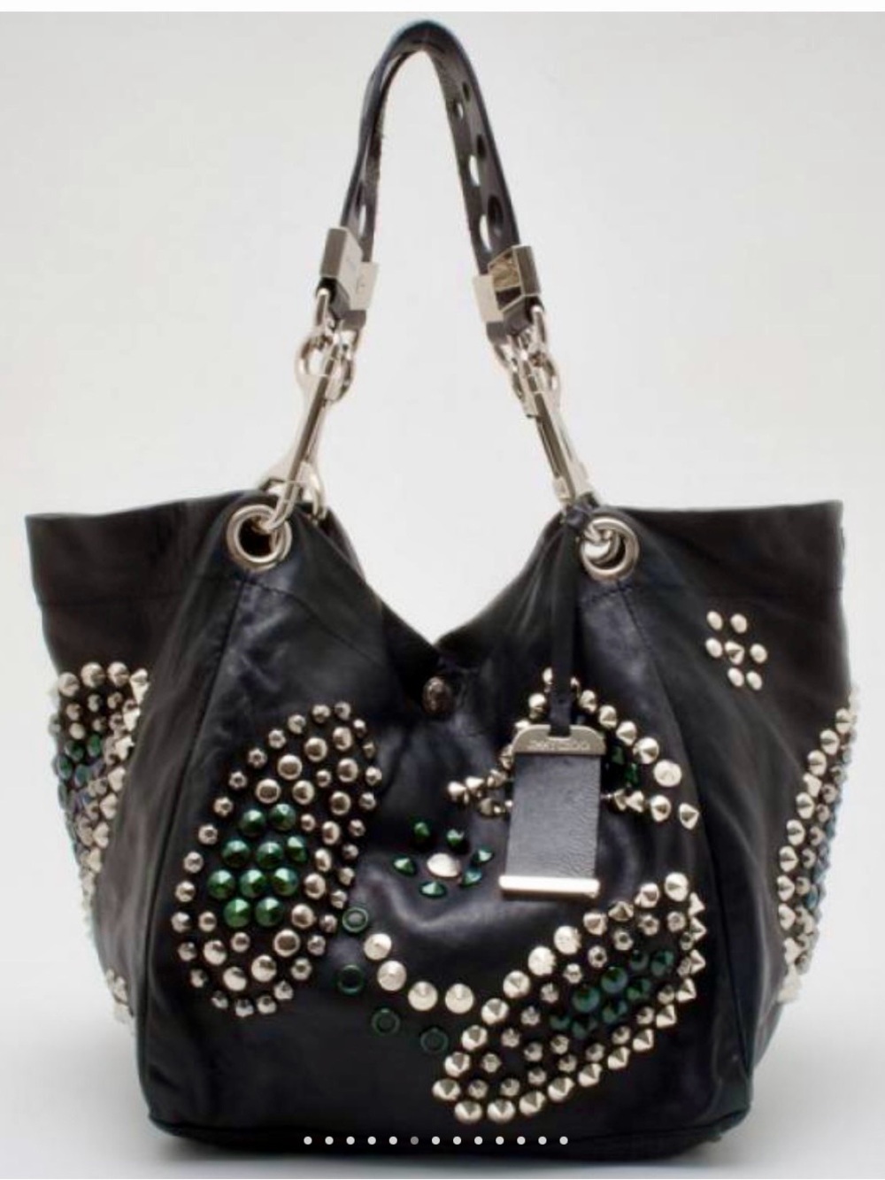 JIMMY CHOO Black Lambskin Studded Lohla Jane Two Way Tote. MINT! RT $ 2295.